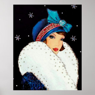 Poster retro da senhora do art deco do natal