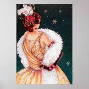 Poster retro da senhora do art deco do natal