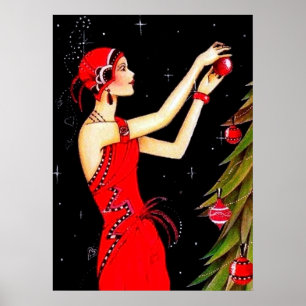 Poster retro da senhora do art deco do natal