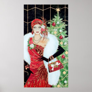 Poster retro da senhora do art deco do natal