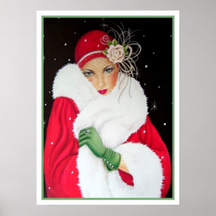 Poster retro da senhora do art deco do natal