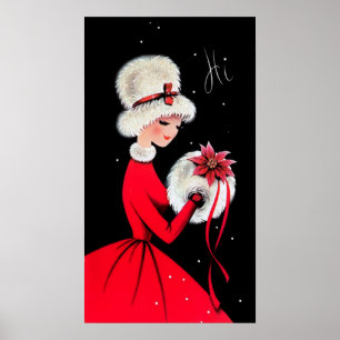 Poster retro da senhora feriado do natal vintage
