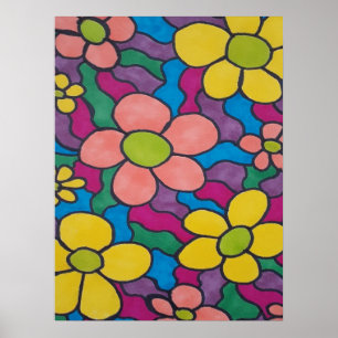 Poster Retro Daisies Colorful Print 