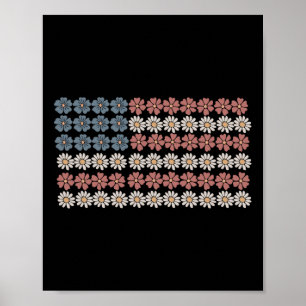 Poster Retro Daisy Flower American Flag Women 4 De Julho