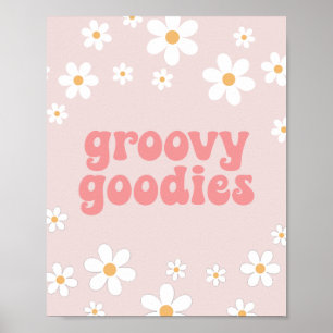 Poster Retro Daisy Pink Boho Groovy Goodies - Sinal do Pa