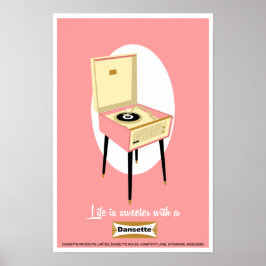 Poster Retro Dansette - Leitor de discos rosa Pop Art pos