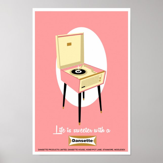 Poster Retro Dansette - Leitor de discos rosa Pop Art pos (Frente)