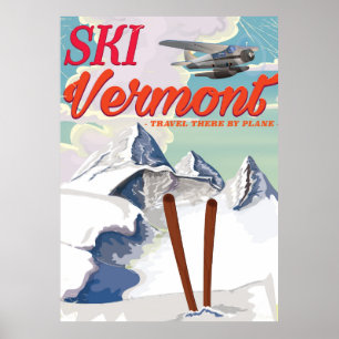 Poster retro das férias de Vermont do esqui