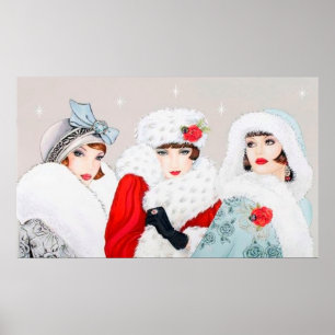 Poster retro das senhoras do Natal do art deco do