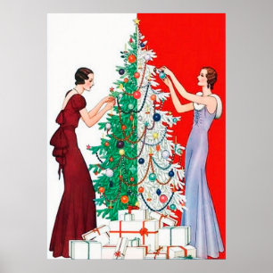 Poster retro das senhoras do Natal do art deco do