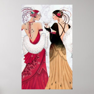 Poster retro das senhoras do Natal do art deco do