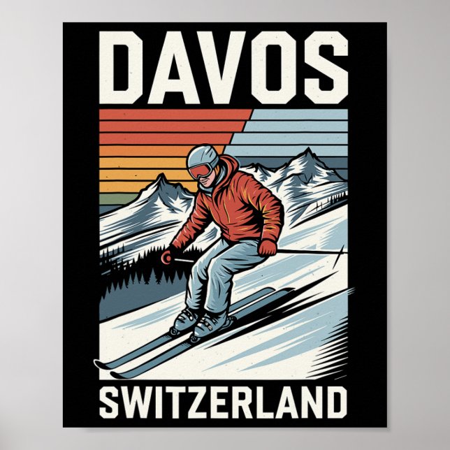 Poster Retro Davos Suiça Ski Resort (Frente)