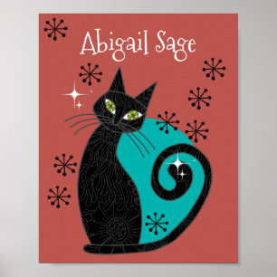 Poster Retro de Cat Atômica Moderno de Meio século Person