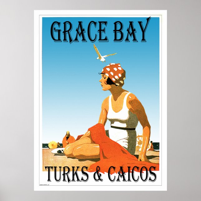 Póster Retro de Grace Bay Turks & Caicos (Frente)