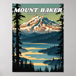 Poster Retro de ilustração da Floresta Nacional Monte Bak