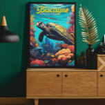 Poster Retrô de Ilustração de Tartaruga do Parque Naciona<br><div class="desc">Design do Parque Nacional Biscayne. O parque engloba recifes de corais,  ilhas e manguezais litorâneos no norte Florida Keys. A Trilha do Patrimônio Marítimo submarino liga locais de mergulho,  a maioria deles naufrágios.</div>