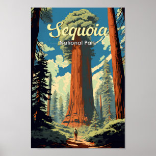 Poster Retro de Ilustração do Parque Nacional Sequoia