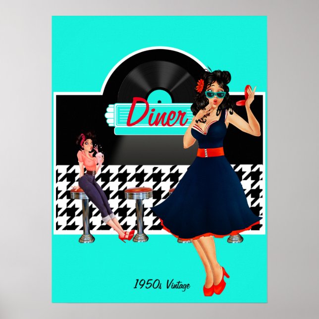 Poster Retro de verificação preto e branco do chá de jant (Frente)