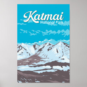 Poster Retro de Viagem de Arte do Parque Nacional Katmai