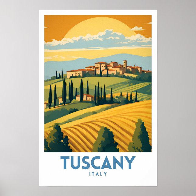 Poster Retro de Viagem de Toscânia (Frente)