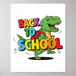 Poster Retro De Volta À Escola Engraçado Dinossauro Carto