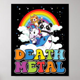 Poster Retro Death Metal Gato Arco-Íris Unicórnio Engraça