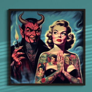 Poster Retro Diabólico Tatuado Pin-up