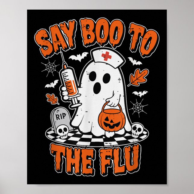 Poster Retro Diga Boo À Enfermeira Fantasma Engraçada Com (Frente)