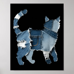 Poster Retro Divertido Remendo de Denim Animal Gato