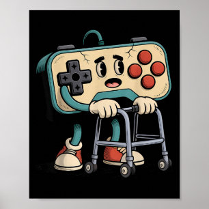 Poster Retro Divertido Velho Jogador de Jogos 80s 90s Cli