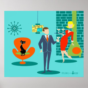 Poster retro do casal dos desenhos animados da era