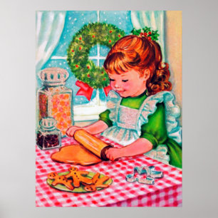 Poster retro do feriado do cozimento da menina do