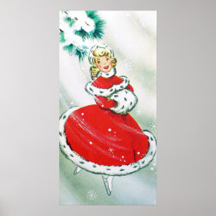 Poster retro do Natal da menina do vintage