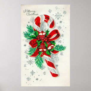 Poster retro do Natal do bastão de doces do