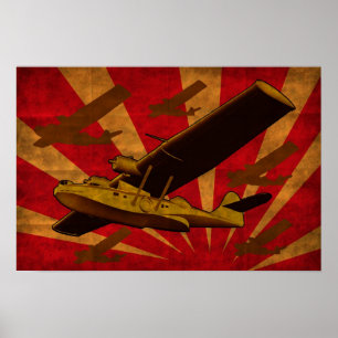 Poster retro do plano de mar do barco de vôo de