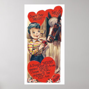 Poster retro dos namorados do cavalo do feriado do