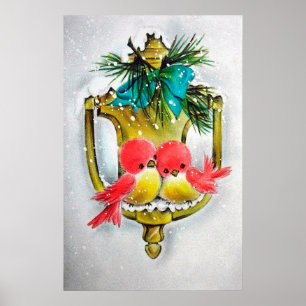 Poster retro dos pássaros do feriado do natal