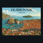 Poster Retro Dubrovnik Adriatic Coast Illustration Travel<br><div class="desc">Step into the golden age of travel with this exquisite vintage-style illustration of Dubrovnik, Croatia. This vintage style artwork on a poster captures a sweeping aerial view of the iconic Old Town, featuring the terracotta rooftops, the historic Old Port, and the imposing Fort Lovrijenac standing guard over the turquoise Adriatic...</div>