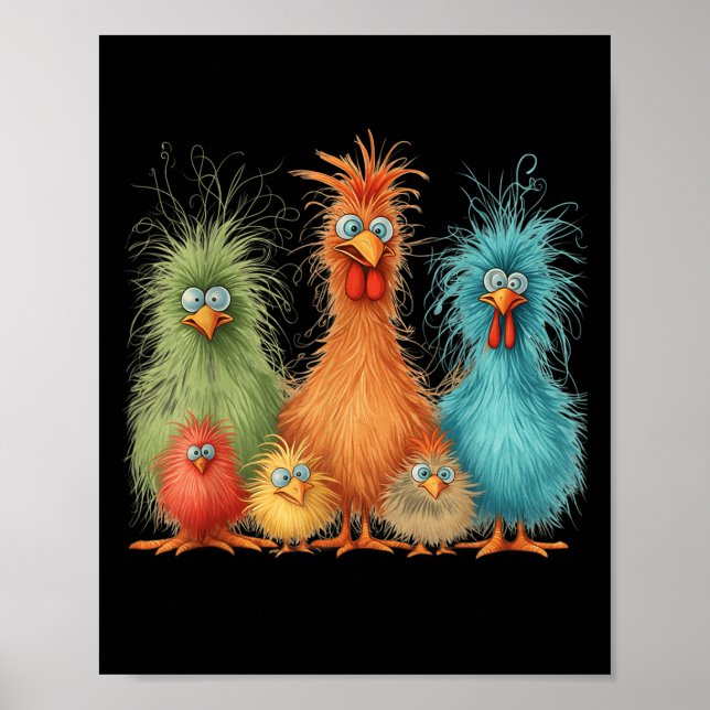 Poster Retro Eagerlys Colorful Engraçado Chicken Art, Par (Frente)