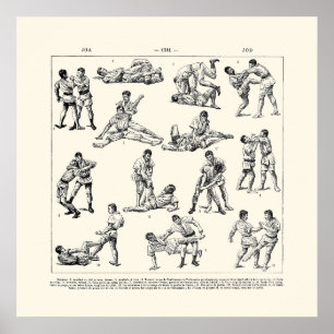 Poster Retro elegante preto e branco Jiu Jitsu