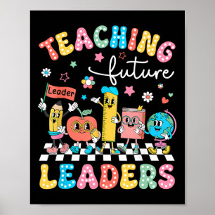 Poster Retro Ensino Líderes Futuros Professor Groovy de V