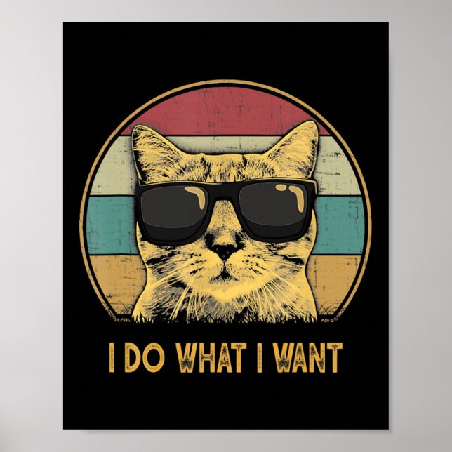 Poster Retro Eu Faço O Que Eu Quero Gato Engraçado (Frente)