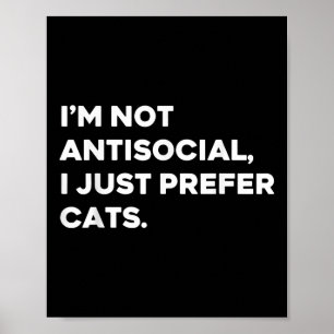 Poster Retro Eu não sou antissocial Eu prefiro apenas gat