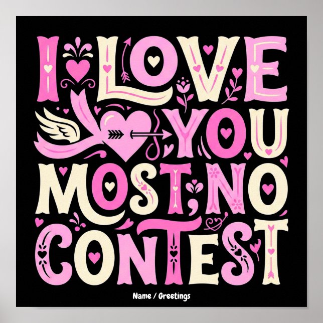 Poster Retro Eu Te Amo Mais Sem Contestação Rosa Creme (Frente)