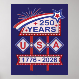 Poster Retro EUA - 250º Símbolo Marquee do Aniversário 17