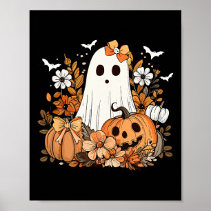 Poster Retro Fantasma Floral Cuja Pumpkin Autumn Hallowee