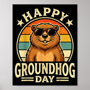 Poster Retro Feliz Dia do Groundhog Legal Dia do Ground H