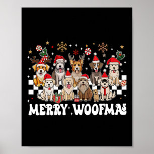 Poster Retrô Feliz Natal Para O Cão Woofmas Reindeer Chr