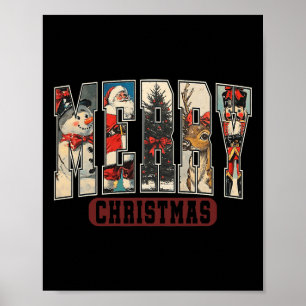 Poster Retro Feliz Papais noeis de Natal Árvore de Natal 