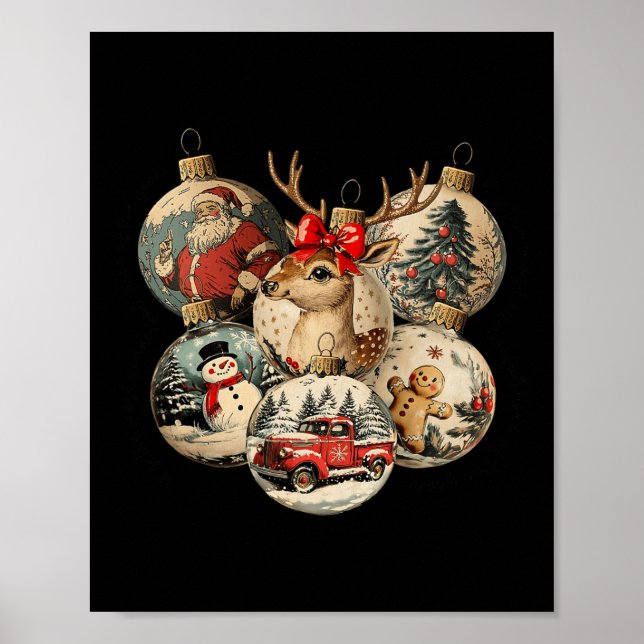 Poster Retro Feliz Papais noeis de Natal Snowman Nutcrack (Frente)